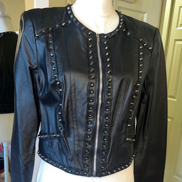 bebe Black Studded Leather Jacket - Picture 4 of 17